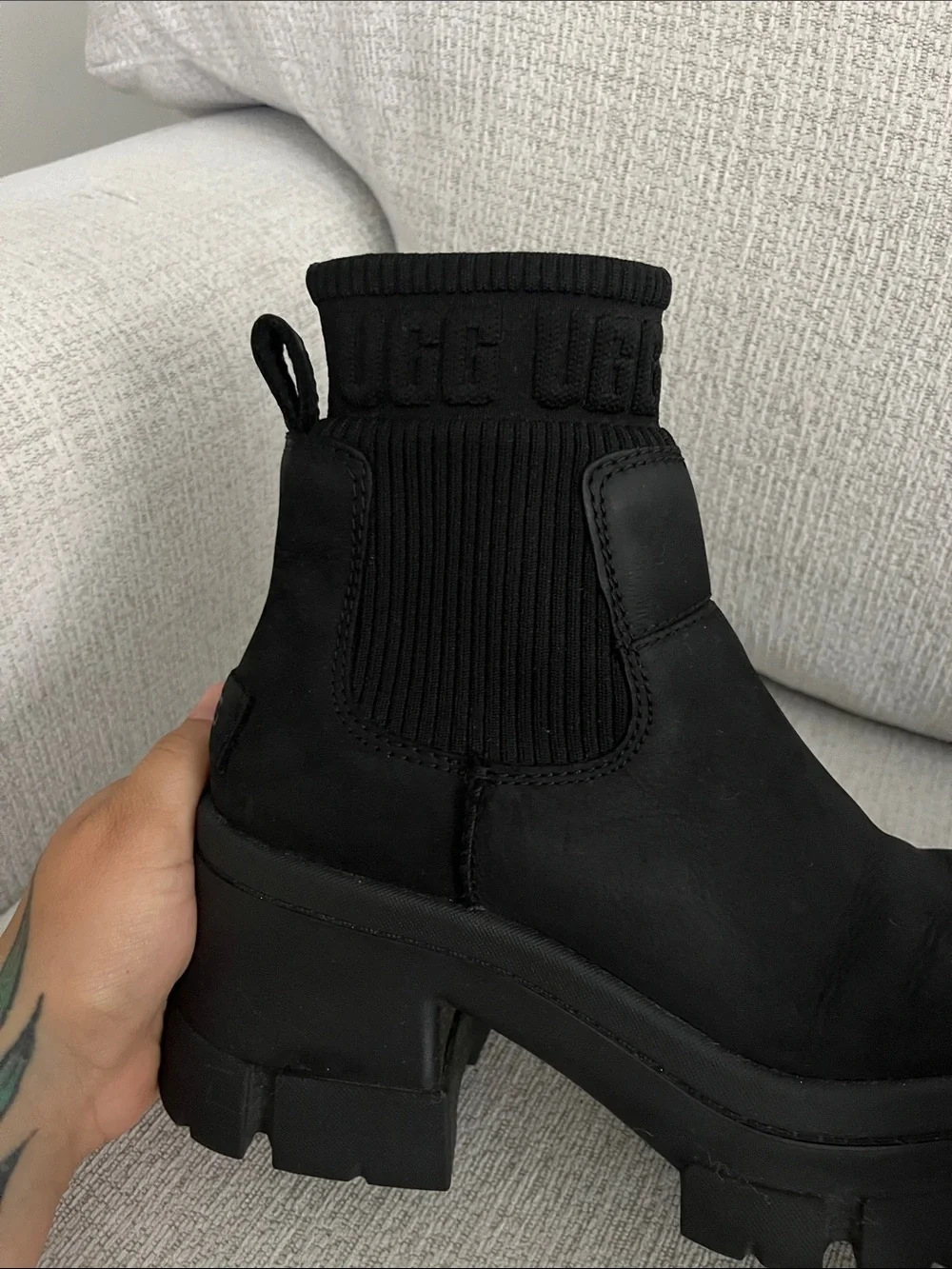 Women's Black Chunky Sock-Ankle Boots